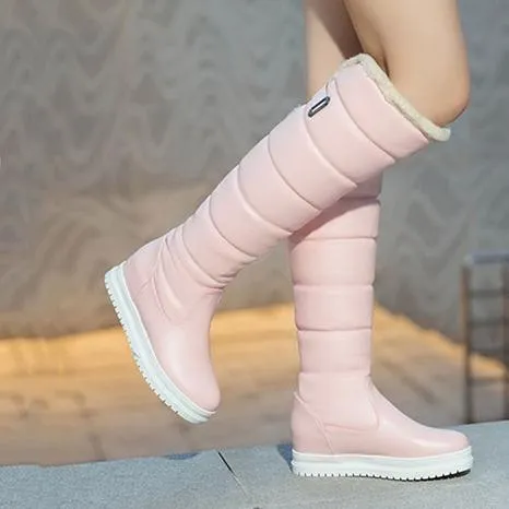 Winter thick faux fur lining knee high platform snow boots